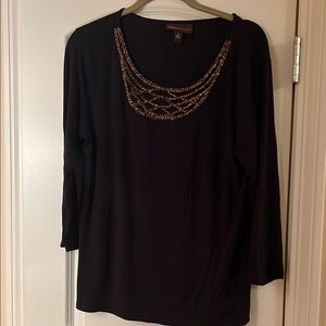 Dana Buchman Black Gold Embellished 3/4 Sleeve Blouse